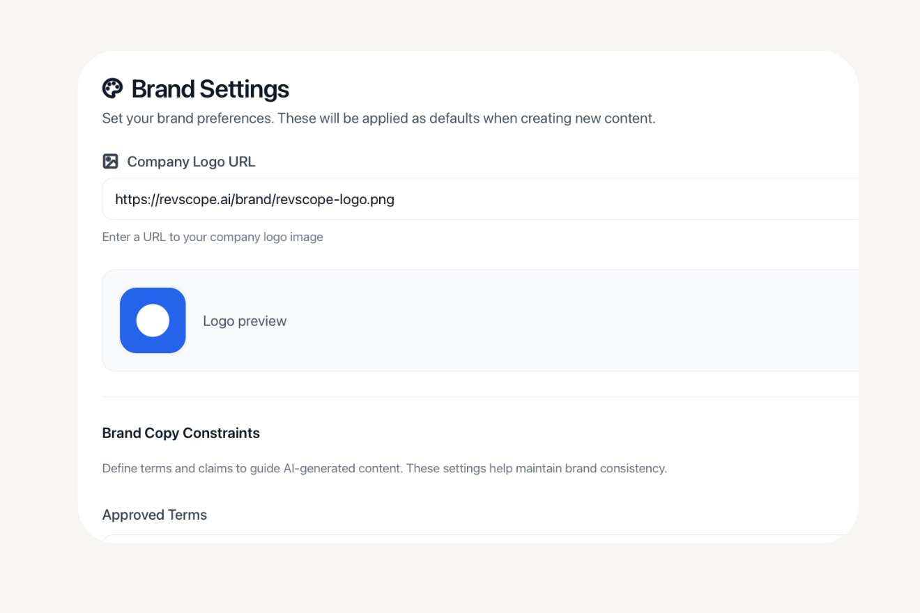 RevScope brand settings panel
